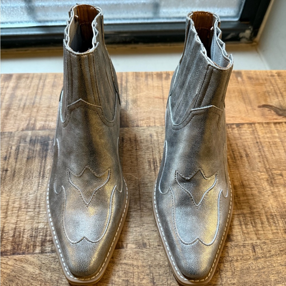 Silver western ankle boots